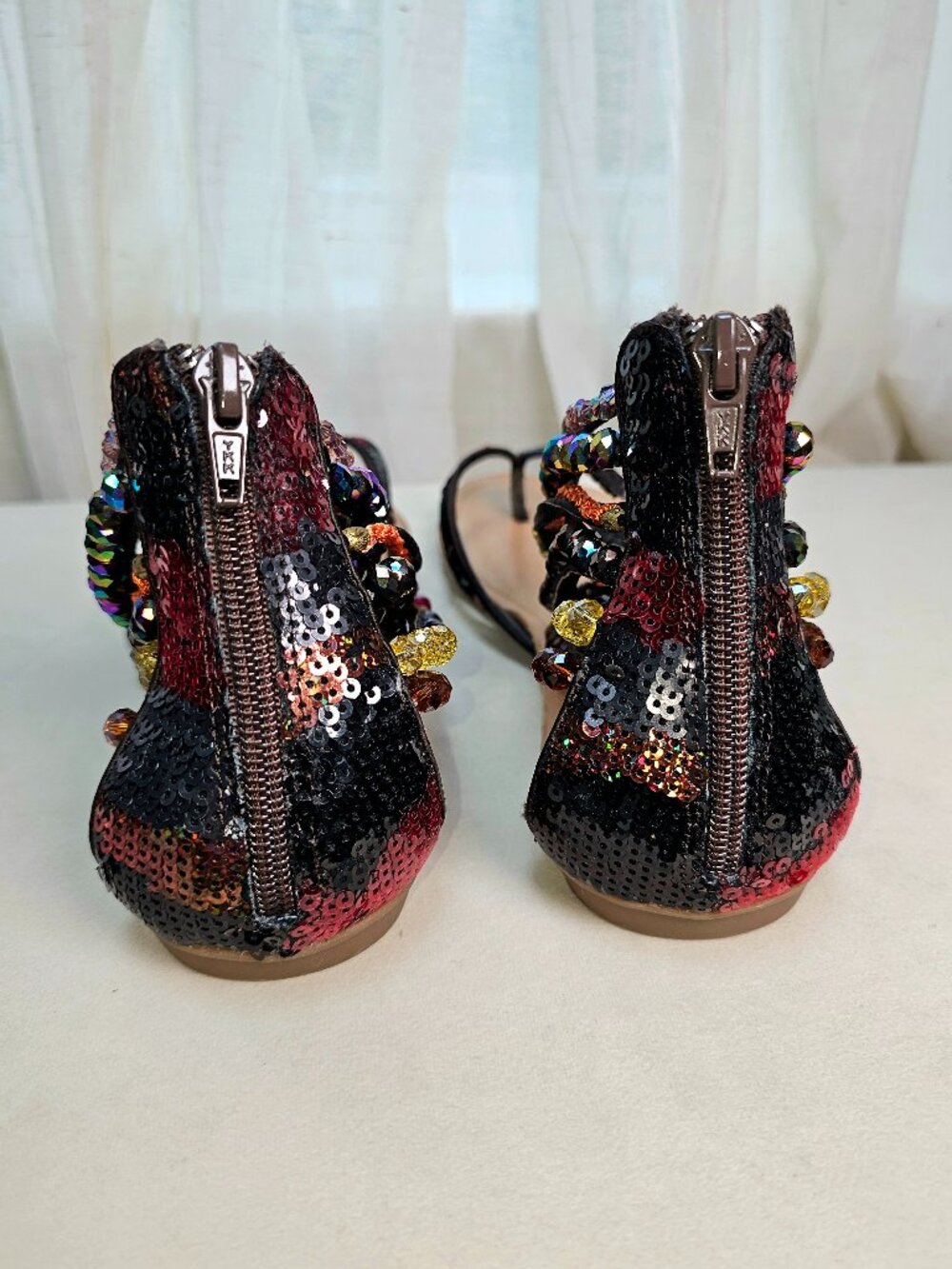ZIGI Girl Brown Crystal Gladiator Sandals Size 10 Beaded Rhinestone Flat Sandals - Picture 8 of 11